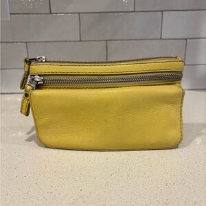 Fossil Vintage Butter Yellow mustard Leather Wallet Unisex Zip Snap Closure Soft